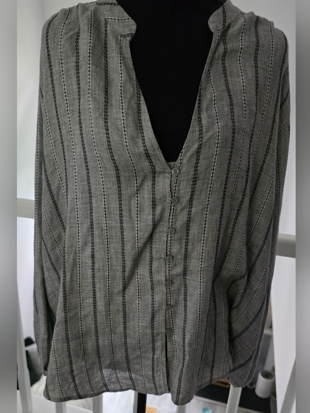 Zara Gray Striped Casual Button-Down Shirt